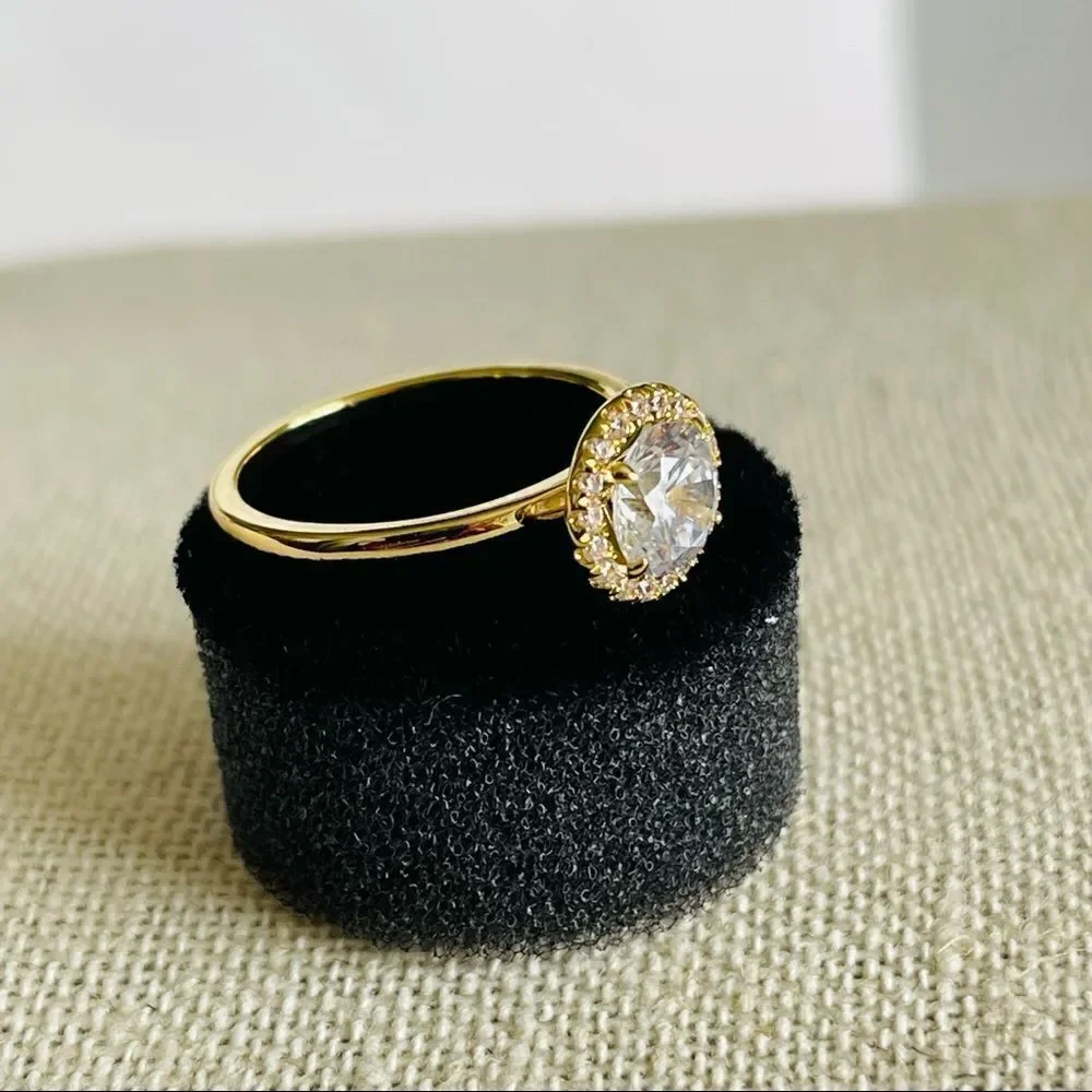 Gold Cubic Zirconia Halo RING 6.5